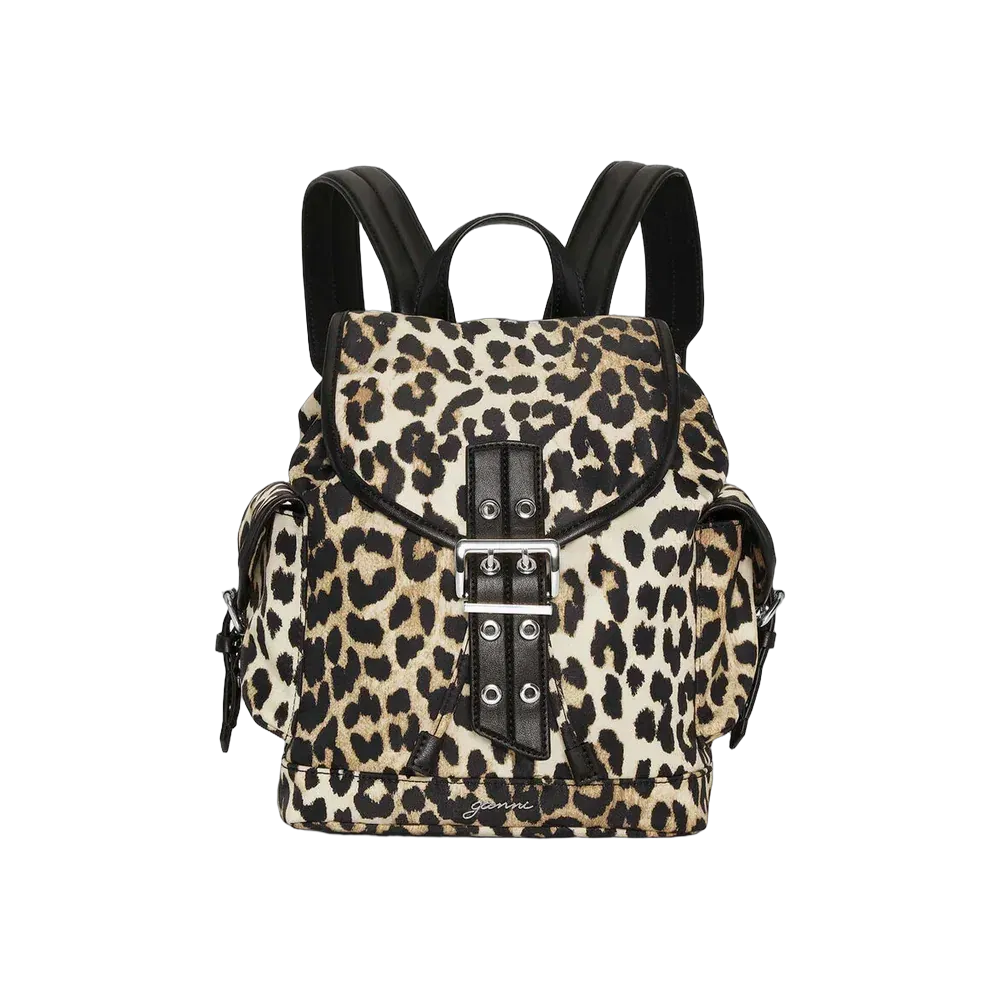 Ganni Leopard Small Nylon Bucky Backpack