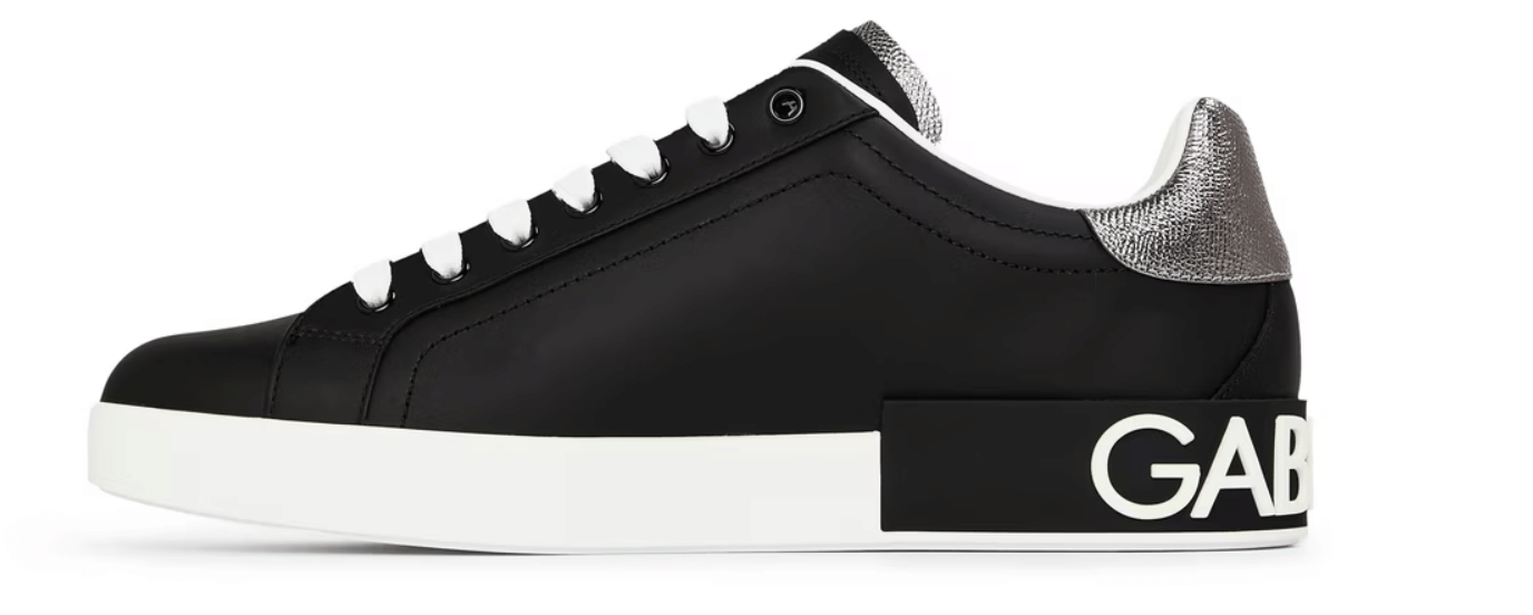 Dolce and Gabbana Men's Logo Portofino Leather Low-Top Trainers Nero/Argento