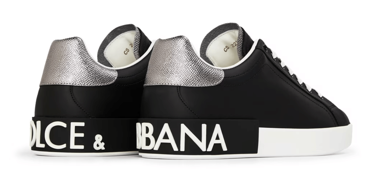 Dolce and Gabbana Men's Logo Portofino Leather Low-Top Trainers Nero/Argento
