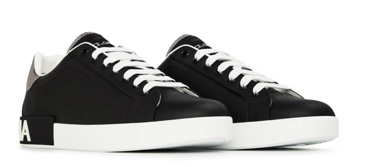 Dolce and Gabbana Men's Logo Portofino Leather Low-Top Trainers Nero/Argento