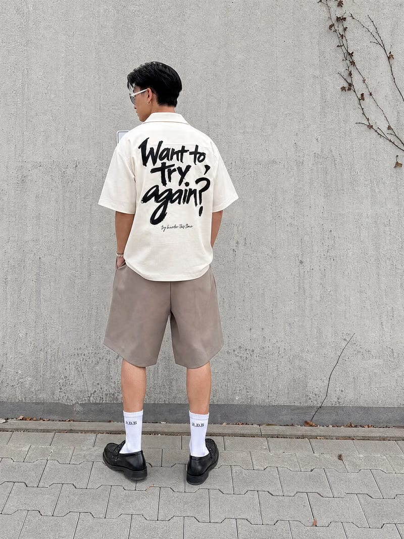 Forfksake Try Harder Off White Bowling Shirt