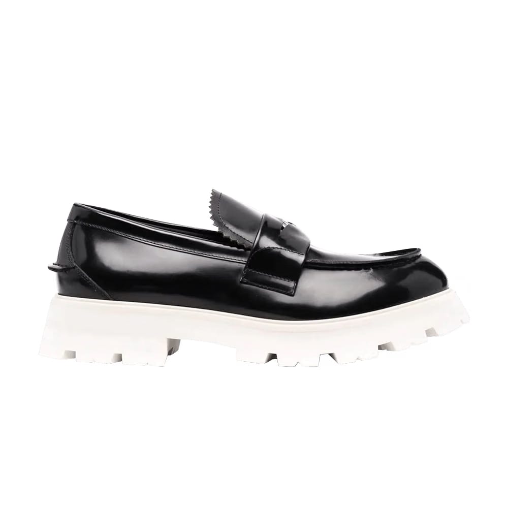 Alexander McQueen Contrast Sole Leather Penny Loafers Black White