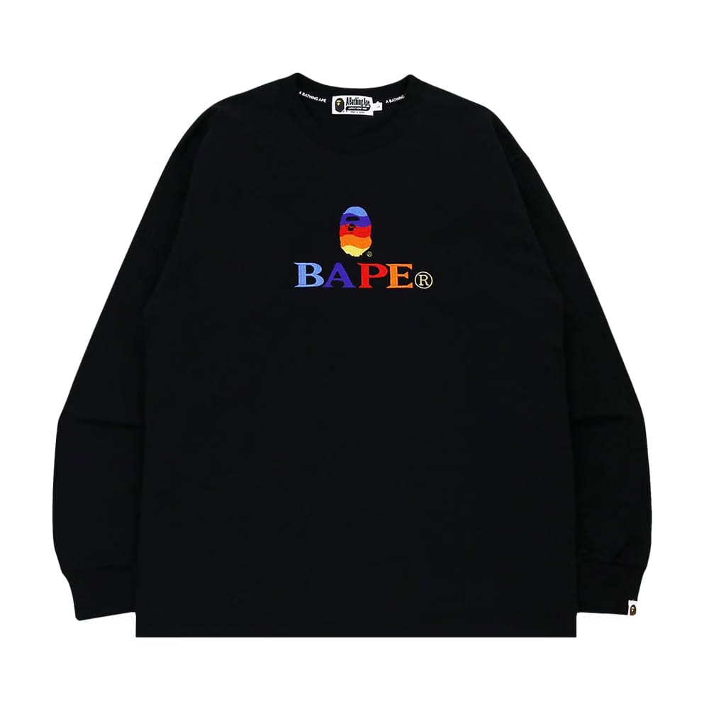 BAPE Embroidery Relaxed Fit Long-Sleeve T-Shirt Black