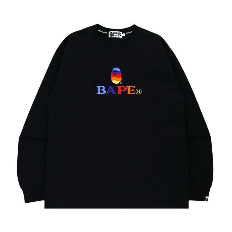 BAPE Embroidery Relaxed Fit Long-Sleeve T-Shirt Black