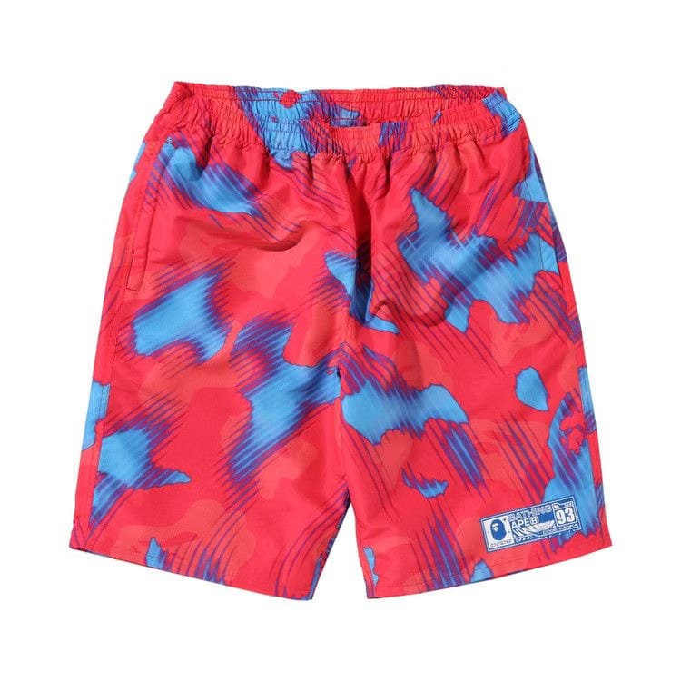 BAPE Stroke Camo Beach Shorts Red