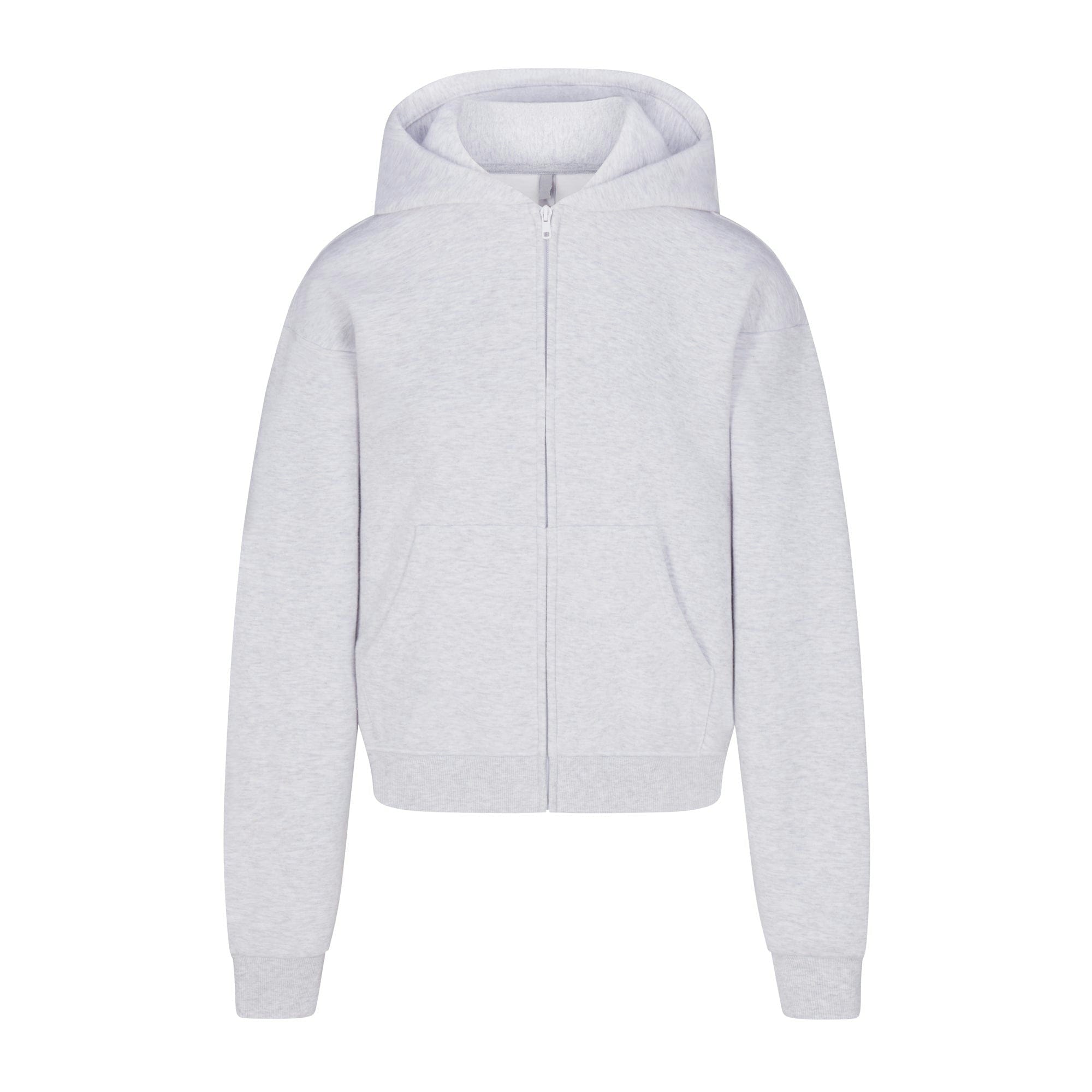 Skims Cotton Fleece Classic Zip Up Hoodie Light Heather Grey