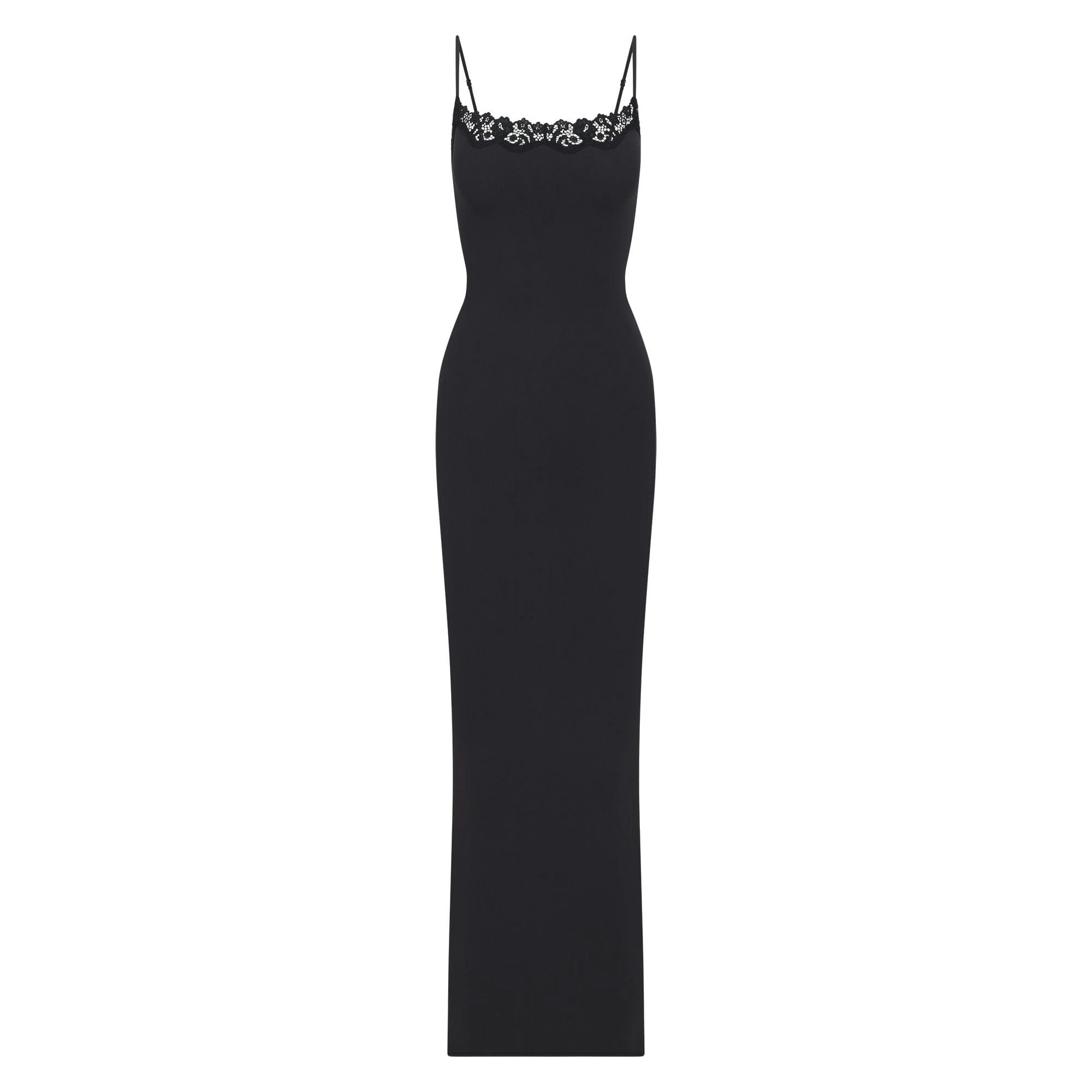 Skims Fits Everybody Lace Long Slip Dress Onyx