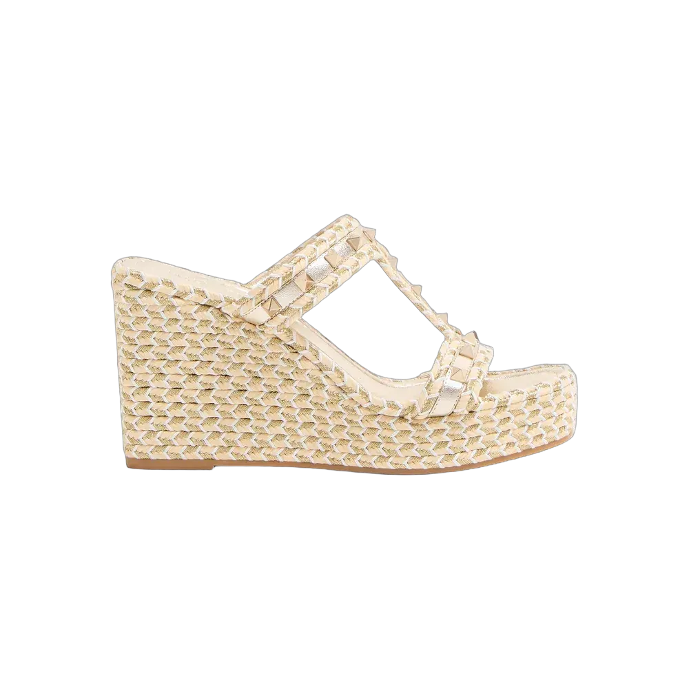 Valentino Rockstud Laminated Nappa Wedge Sandal 90 mm Natural