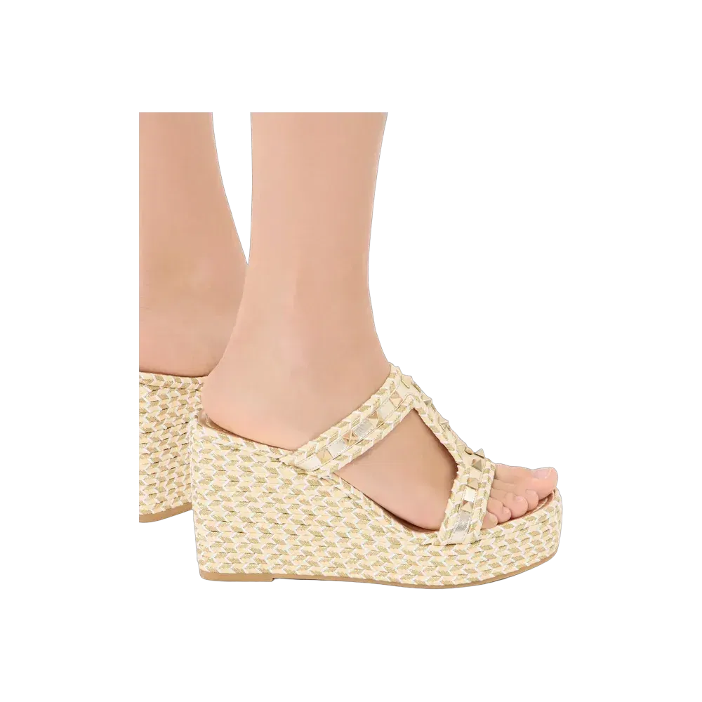 Valentino Rockstud Laminated Nappa Wedge Sandal 90 mm Natural