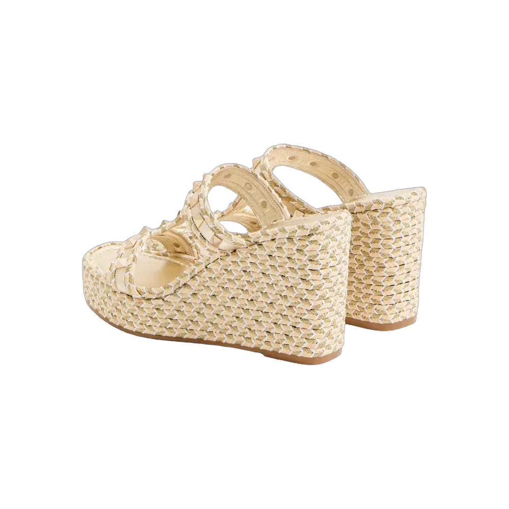 Valentino Rockstud Laminated Nappa Wedge Sandal 90 mm Natural