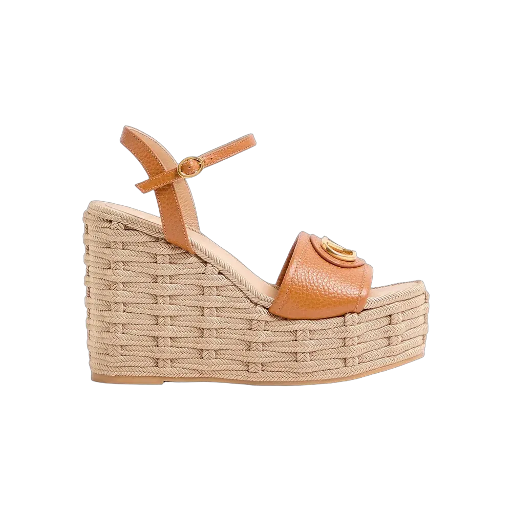 Valentino VLogo Signature Wedge Sandal In Grainy Calfskin 120 mm Almond