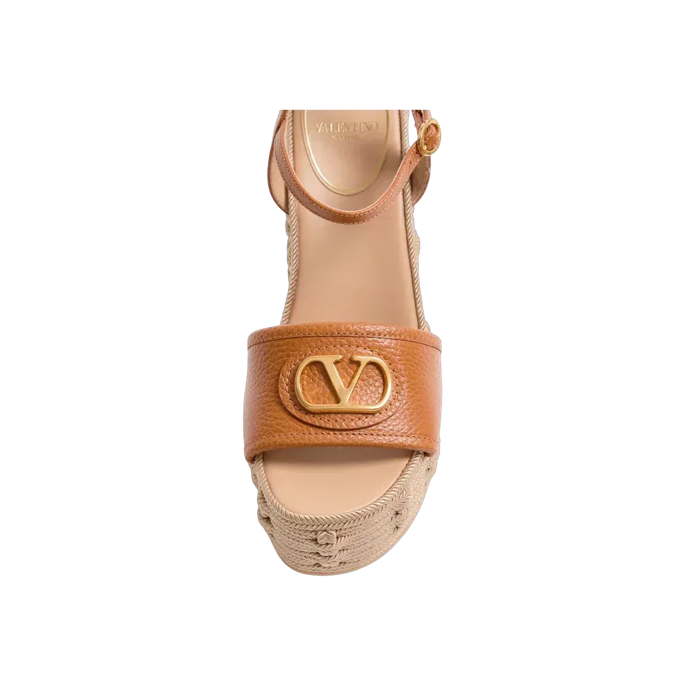 Valentino VLogo Signature Wedge Sandal In Grainy Calfskin 120 mm Almond