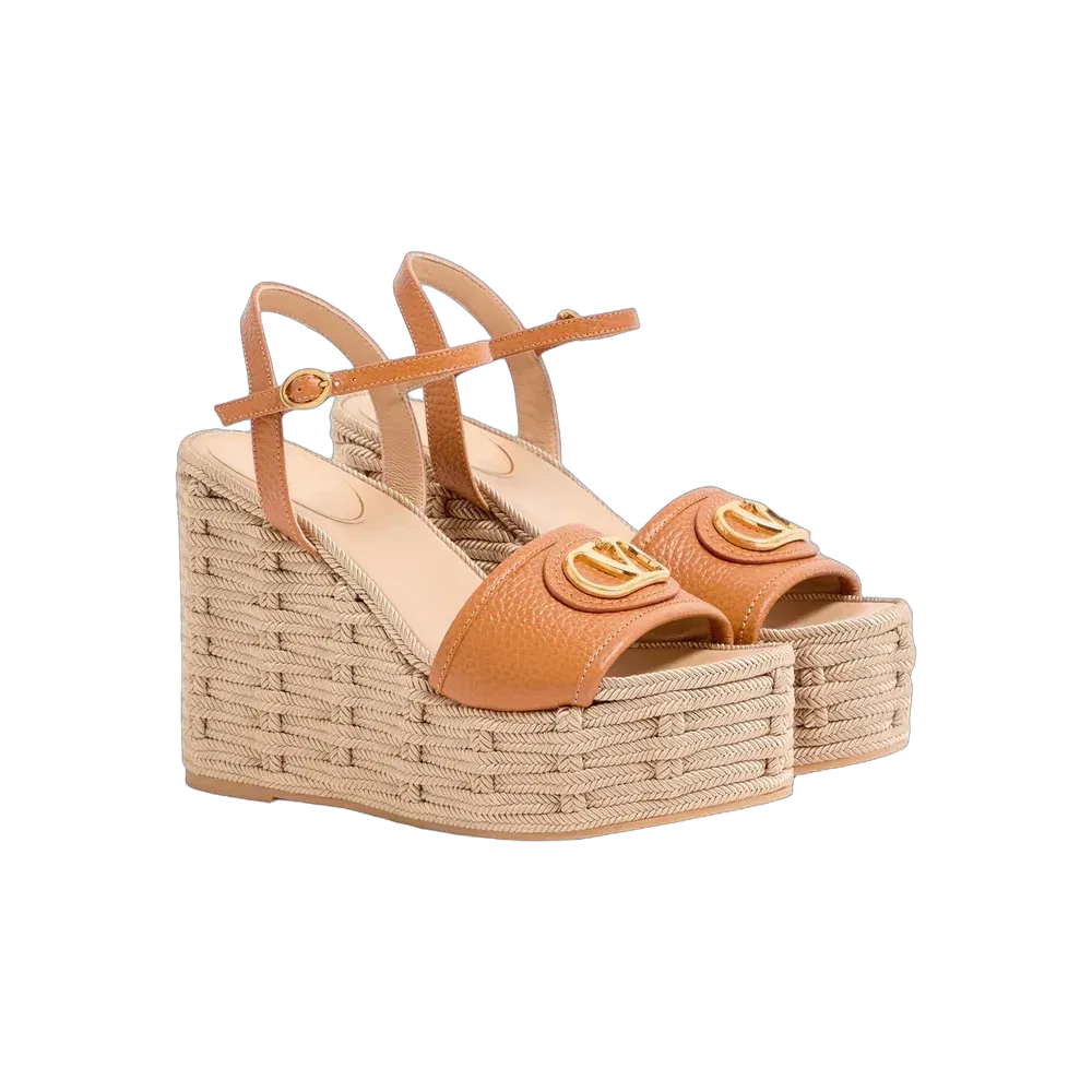 Valentino VLogo Signature Wedge Sandal In Grainy Calfskin 120 mm Almond