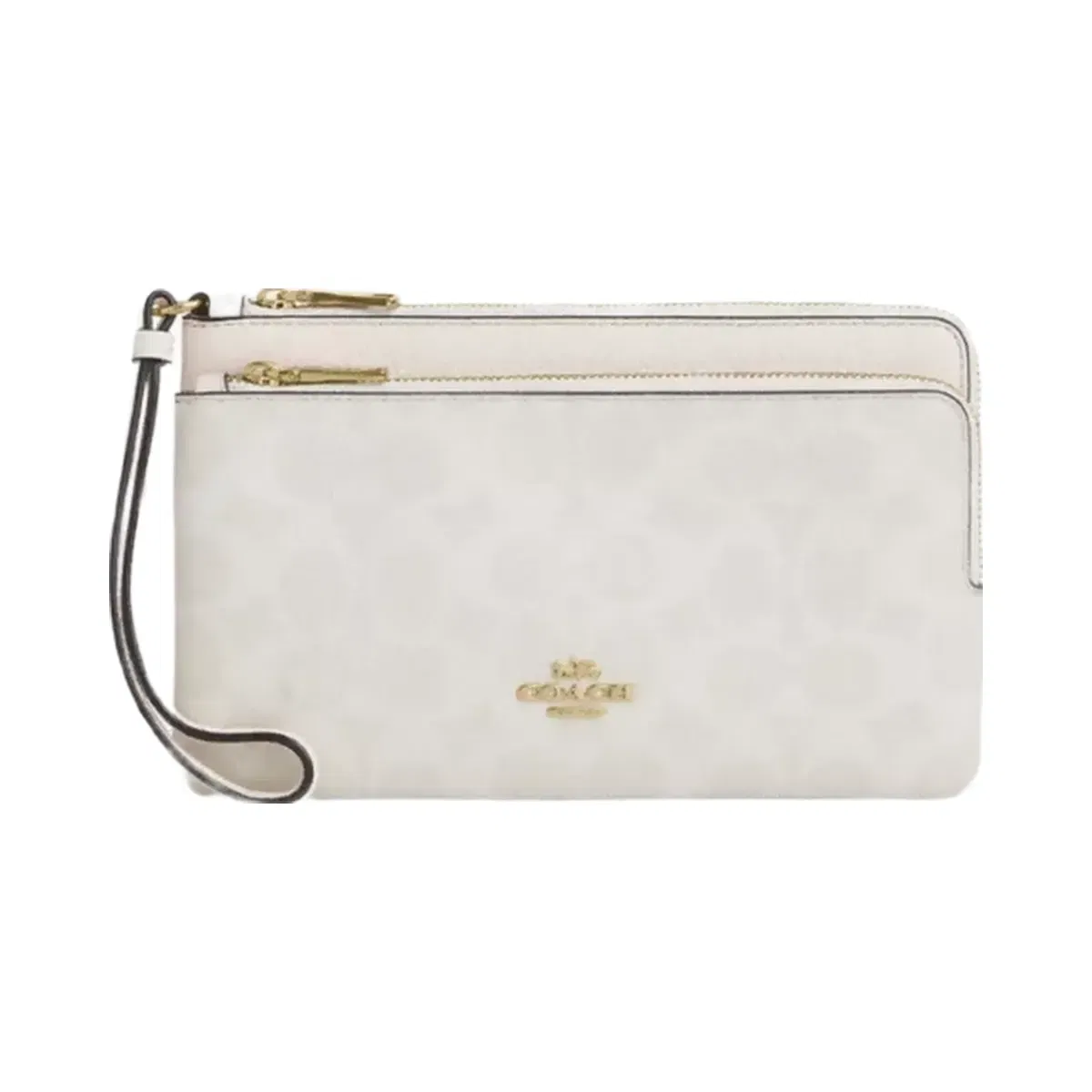 Coach Double Zip Wallet In Signature Canvas in Gold White Chalk