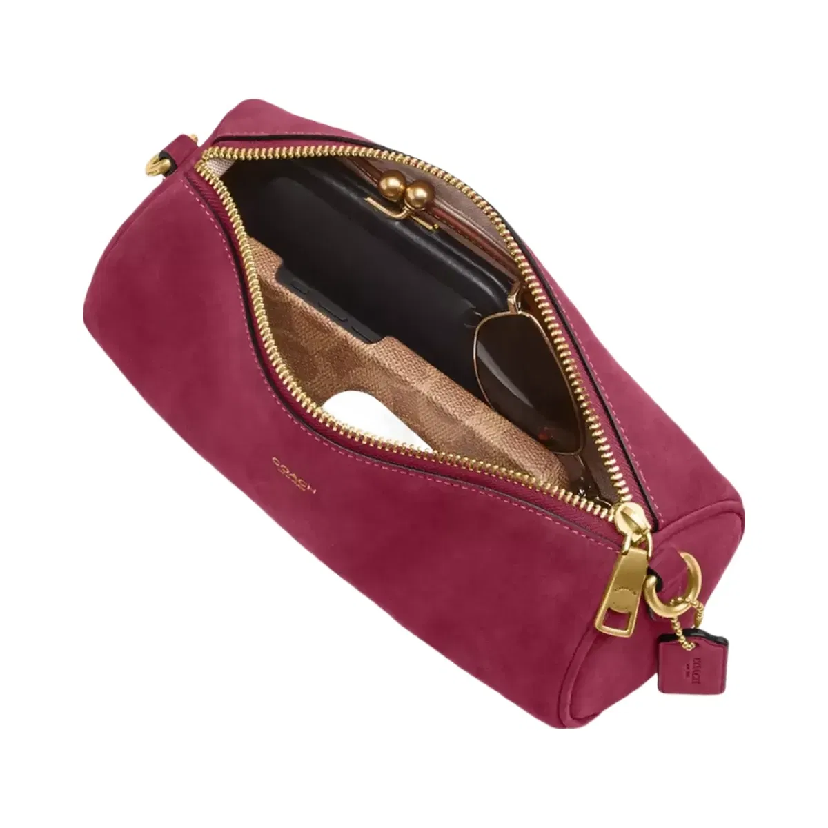 Coach Barrel Bag in Brass Dark Fuchsia
