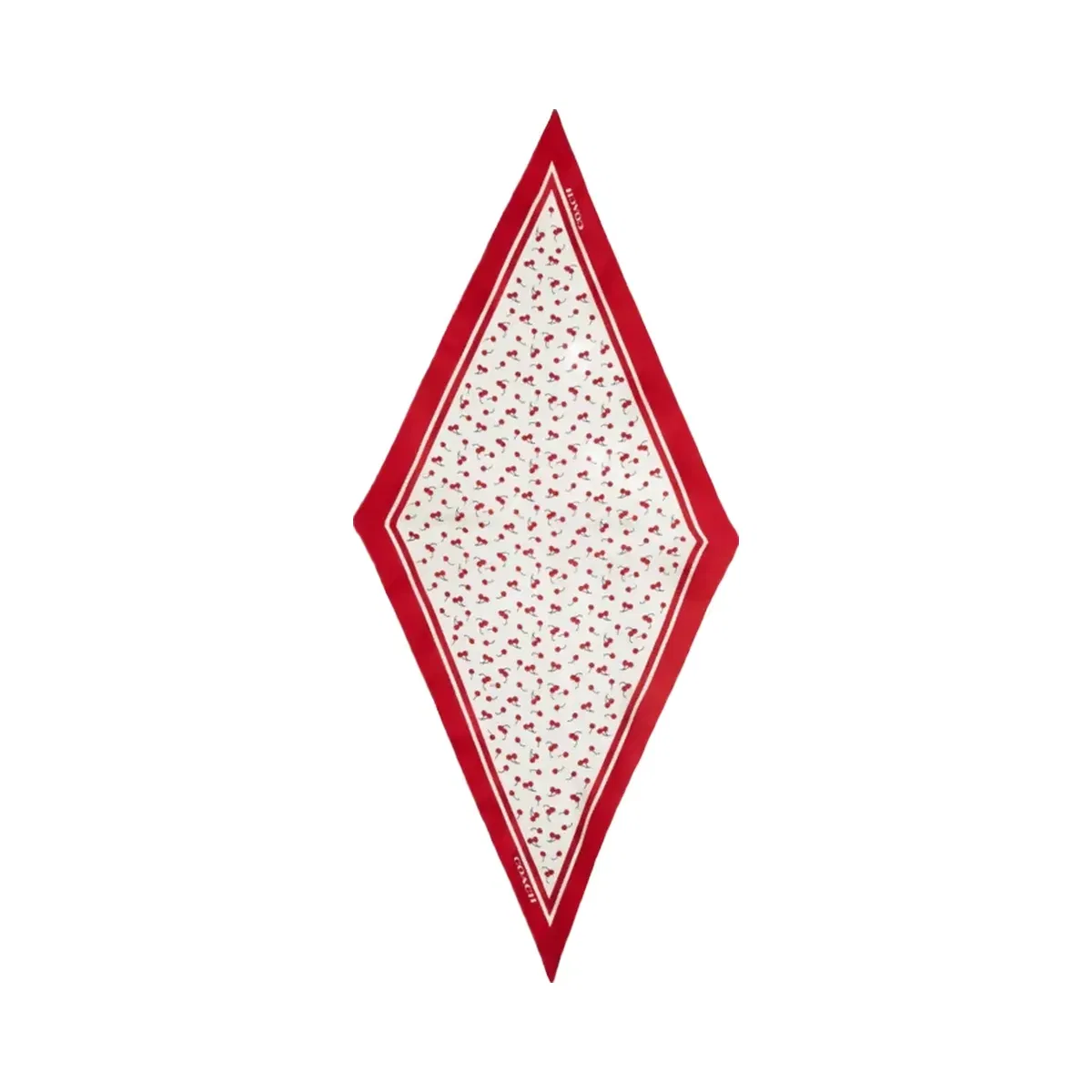 Coach Micro Cherry Print Silk Diamond Scarf in Chalk Red