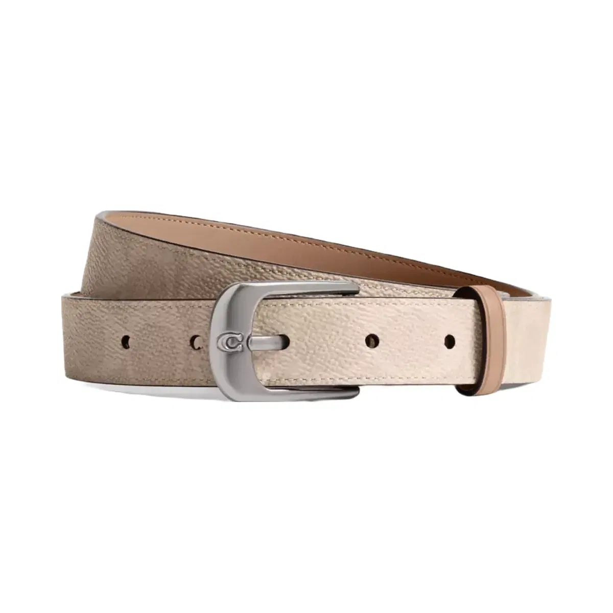 Coach C Harness Buckle Belt, 25 mm in Light Antique Nickel Sand Taupe