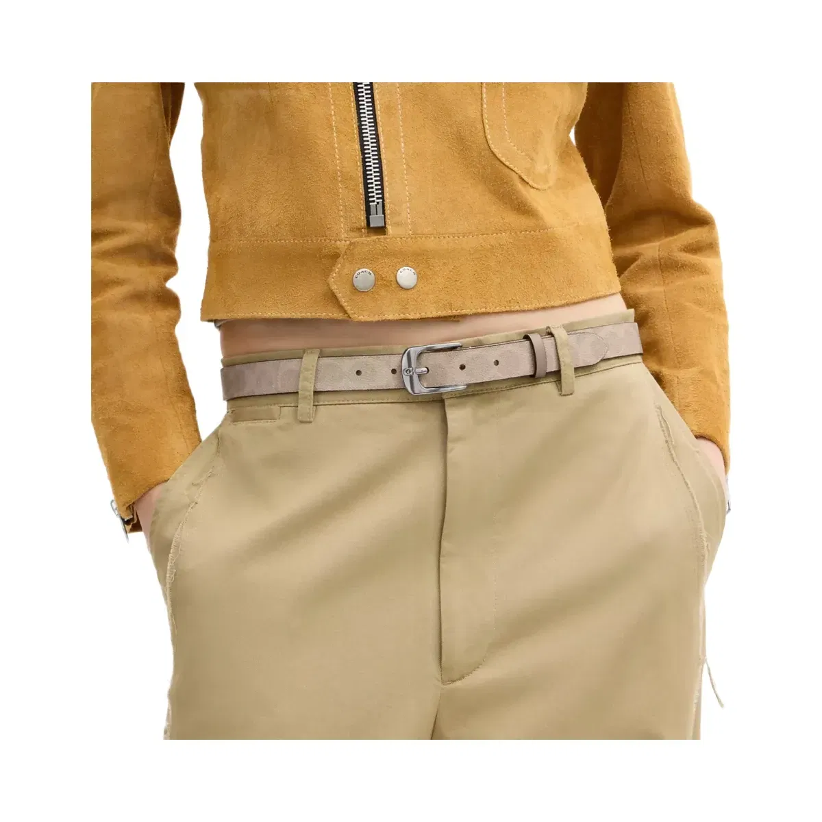 Coach C Harness Buckle Belt, 25 mm in Light Antique Nickel Sand Taupe