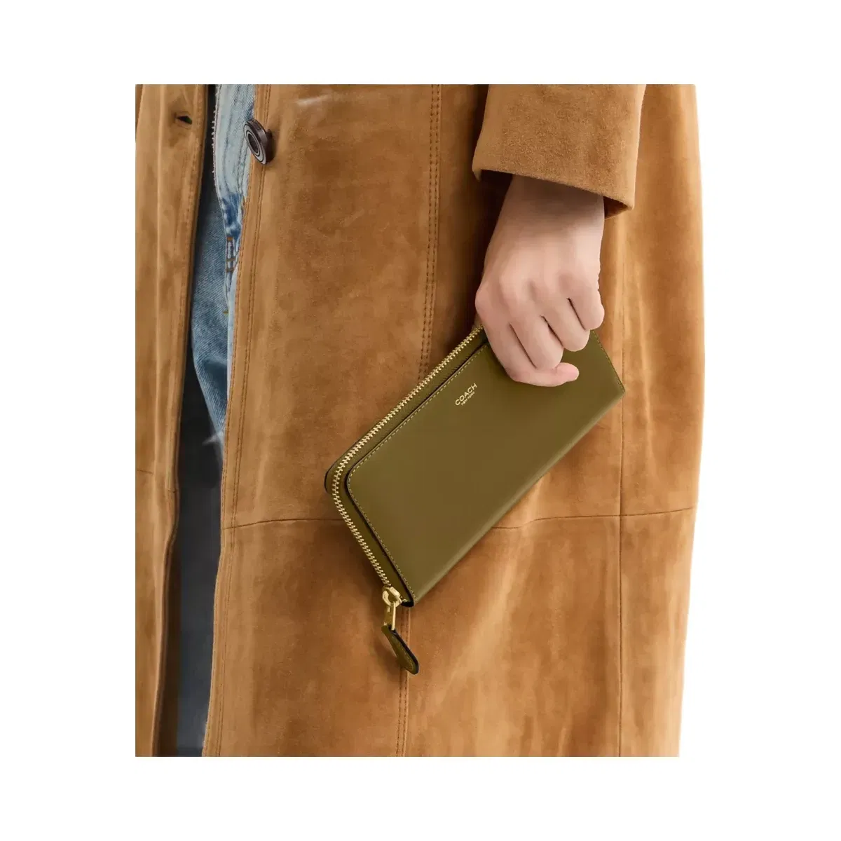 Coach New York Slim Accordion Zip Wallet in Brass Muted Olive