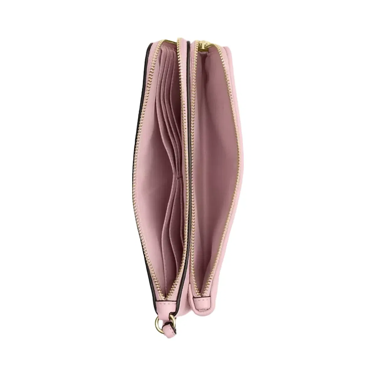 Coach Double Zip Wallet In Signature Denim in Gold Light Pink