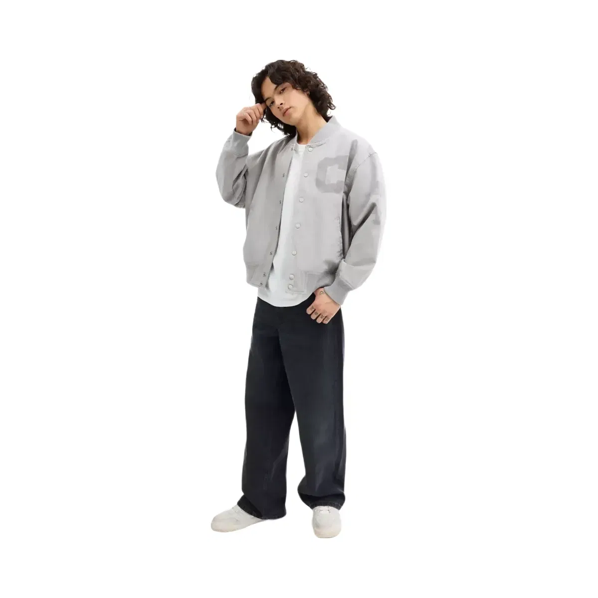 Coach Canvas Varsity Jacket in Light Grey