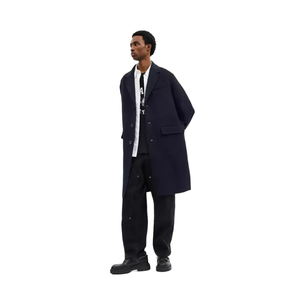 Coach Double Faced Wool Coat in Navy Blue