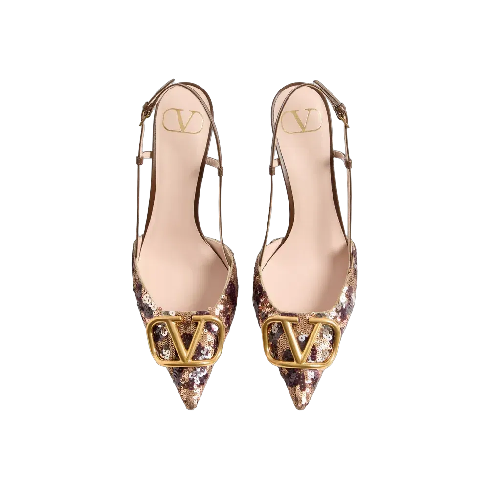 Valentino VLogo Signature Slingback Décolleté With Animalier Embroidery 80 mm Brown
