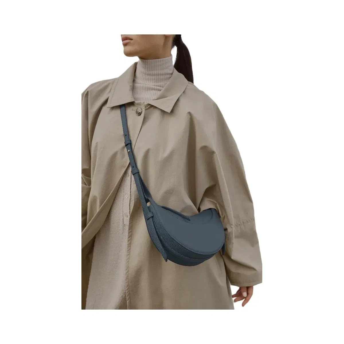 Polène Numéro Dix Textured Leather Bag Midnight Blue