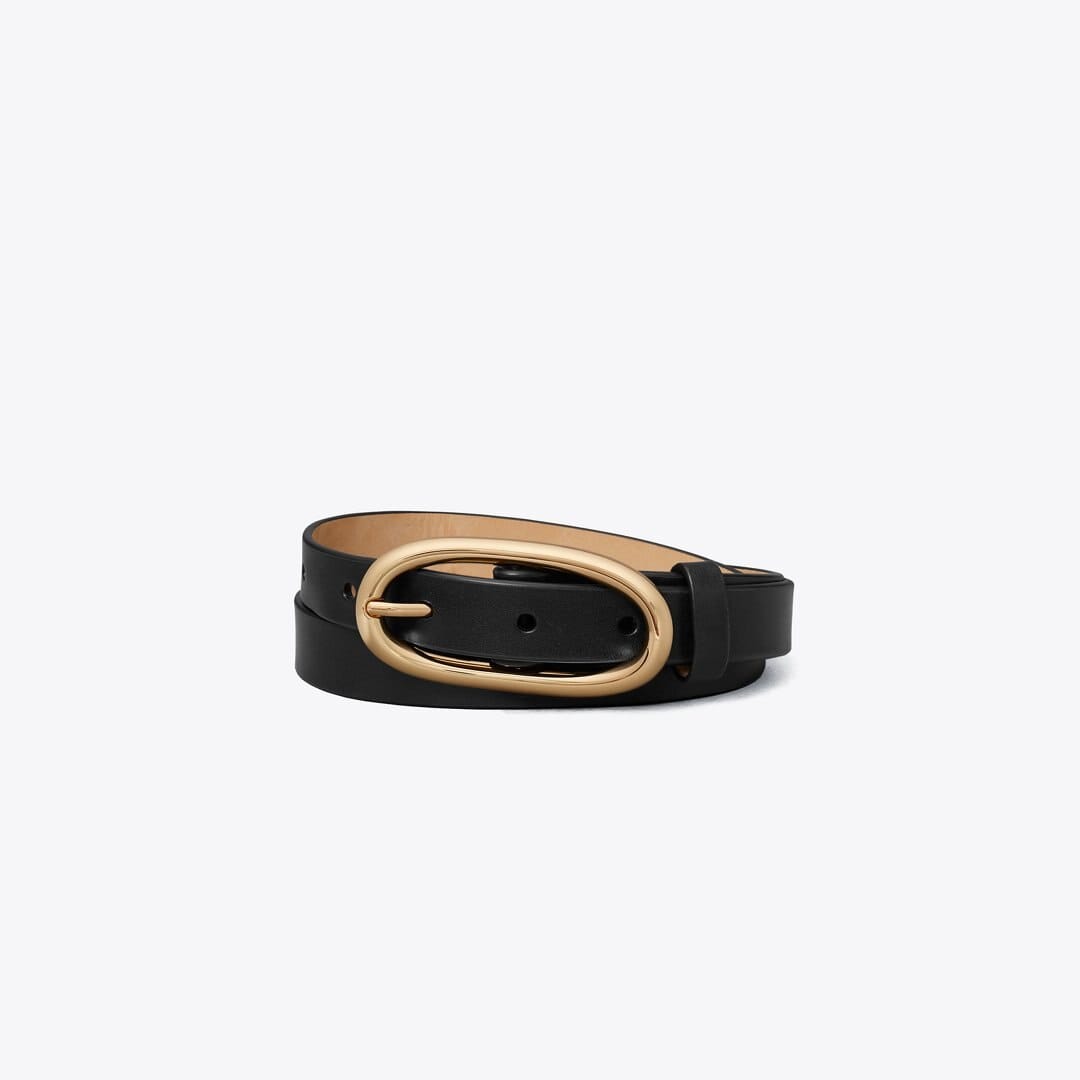 Tory Burch Large Pierced Buckle Belt BLACK/GOLD