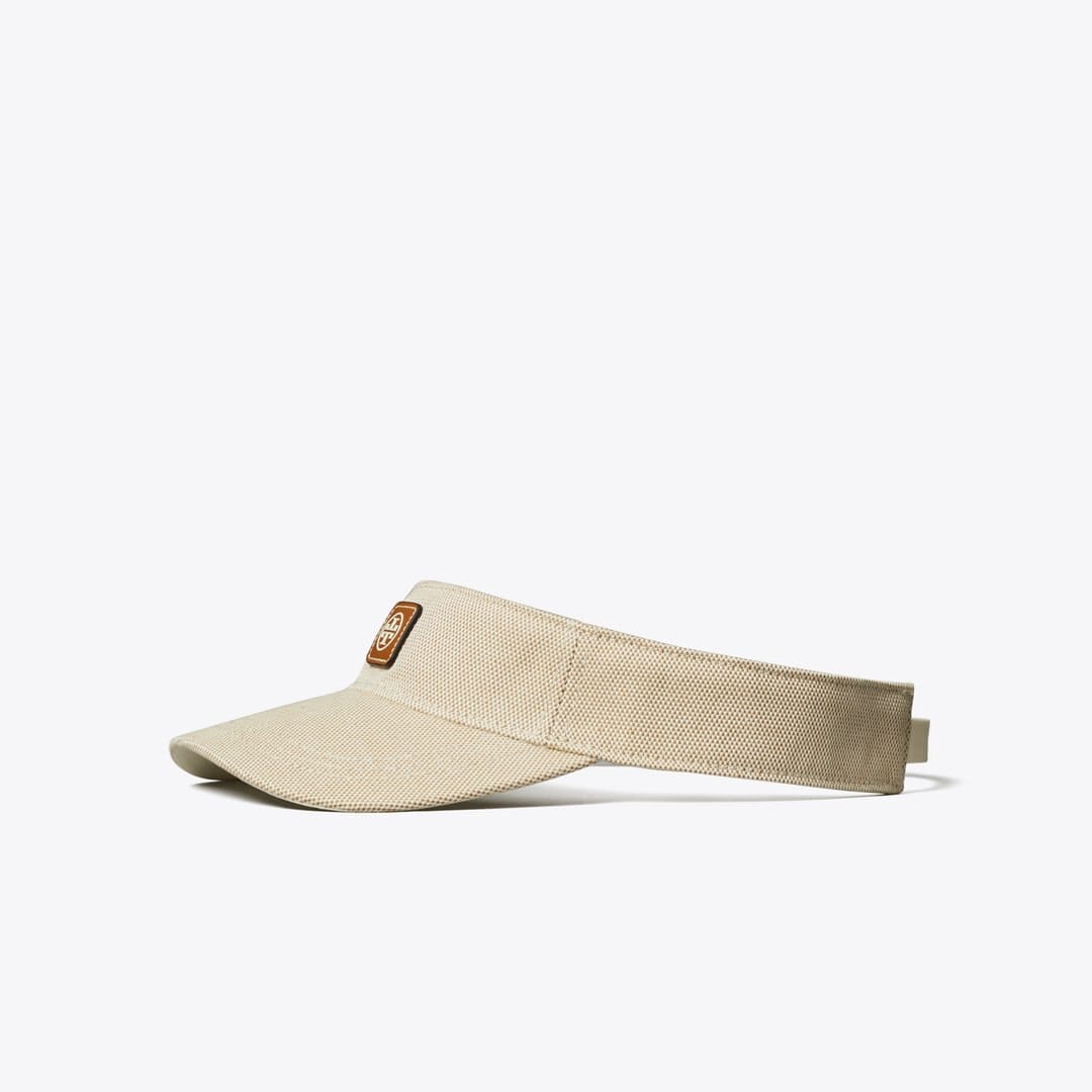 Tory Burch Canvas Logo Visor Natural Brown