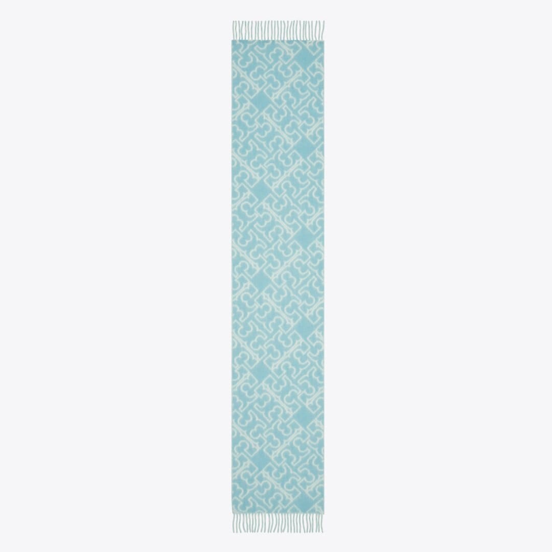 Tory Burch Puzzle Logo Scarf Blue / Ivory