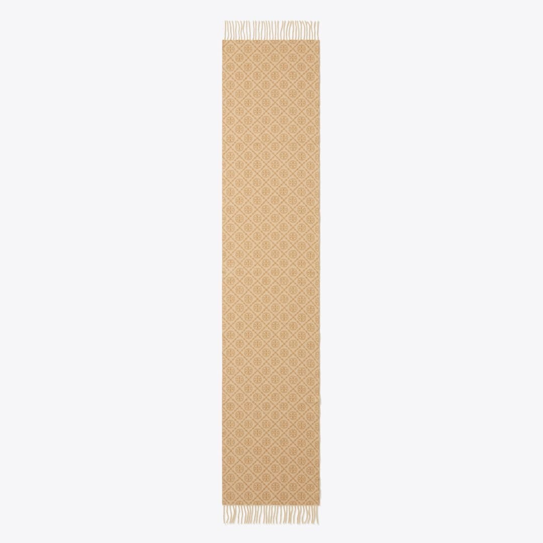 Tory Burch T Monogram Oblong Scarf Camel