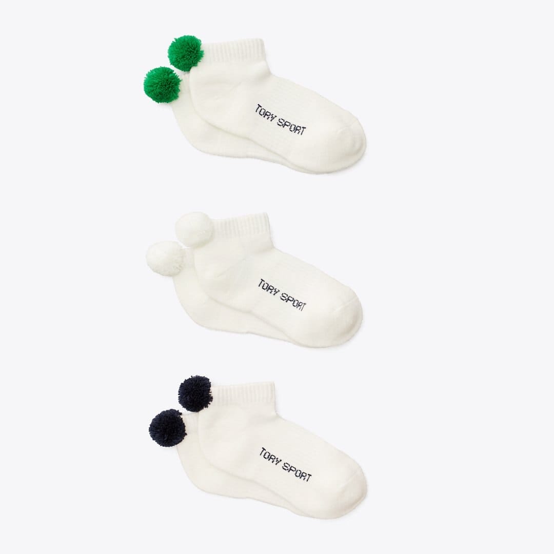 Tory Burch Performance Compression Pom - Pom Socks, 3 - Pack Snow White / Tory Navy / Vineyard