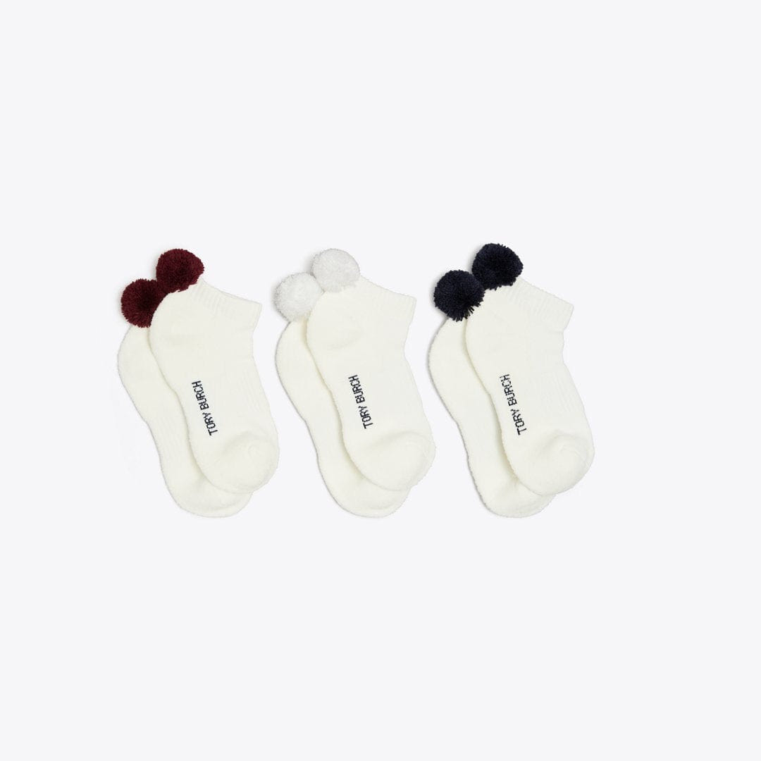 Tory Burch Performance Compression Pom - Pom Socks, 3 - Pack Tory Navy / Snow White / Winetasting