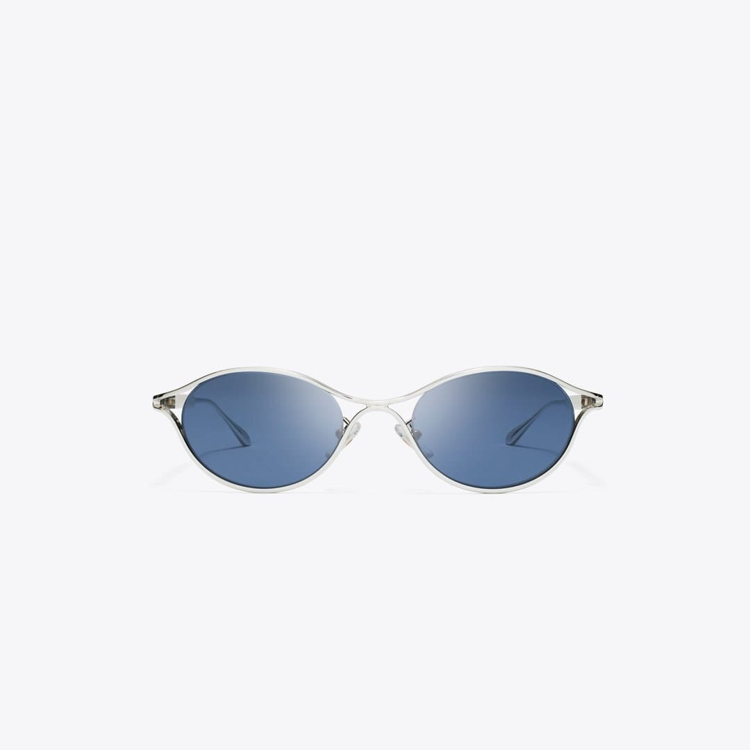 Tory Burch Deco Runway Sunglasses SILVER/DARK BLUE