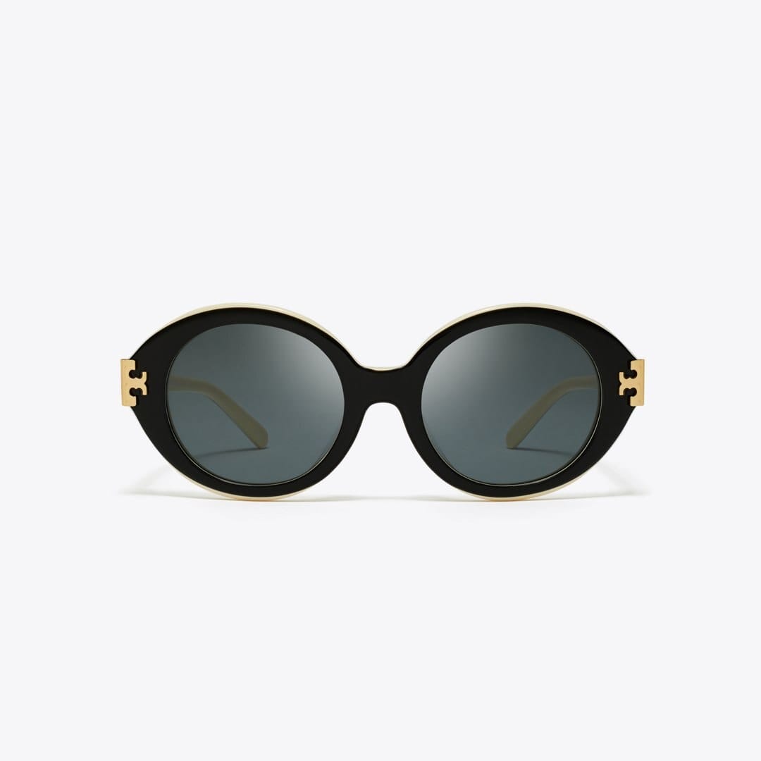 Tory Burch Eleanor Oval Sunglasses BLACK/IVORY/DARK GREY SOLID