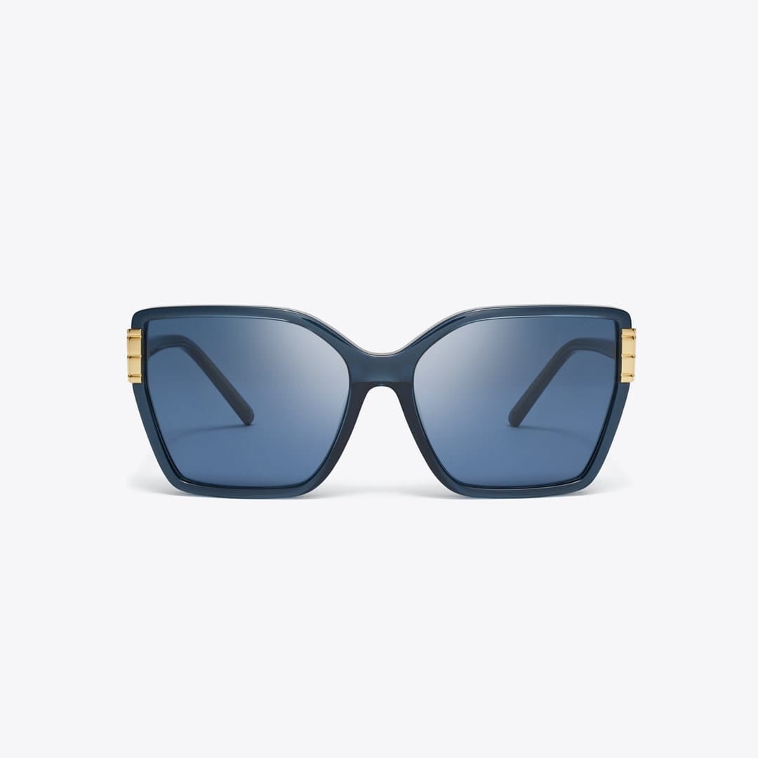 Tory Burch Eleanor Oversized Cat - Eye Sunglasses TRANSPARENT NAVY/DARK BLUE