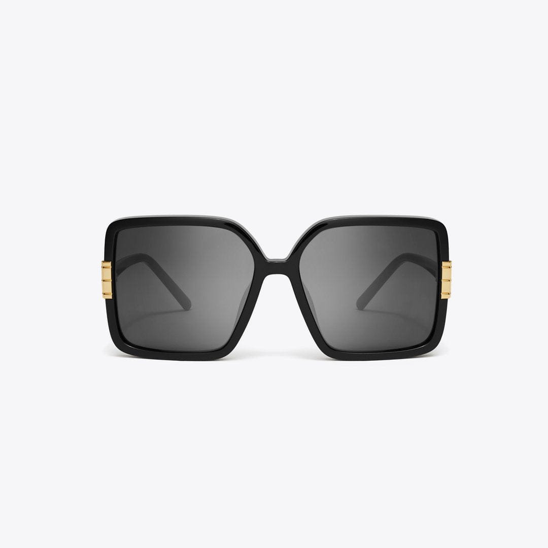 Tory Burch Eleanor Oversized Square Sunglasses BLACK/DARK GREY