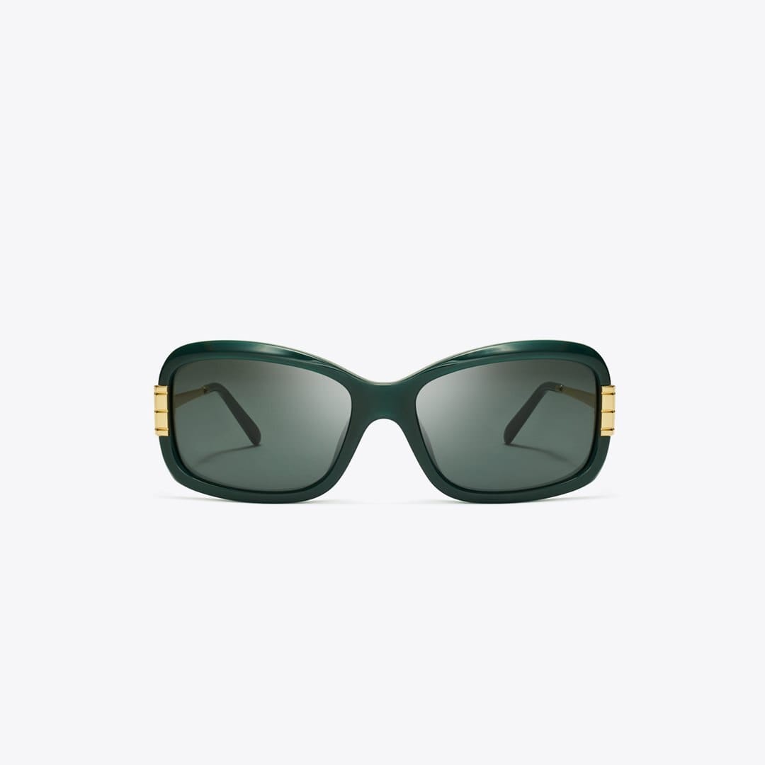 Tory Burch Eleanor Rectangle Sunglasses DARK GREEN/DARK GREY