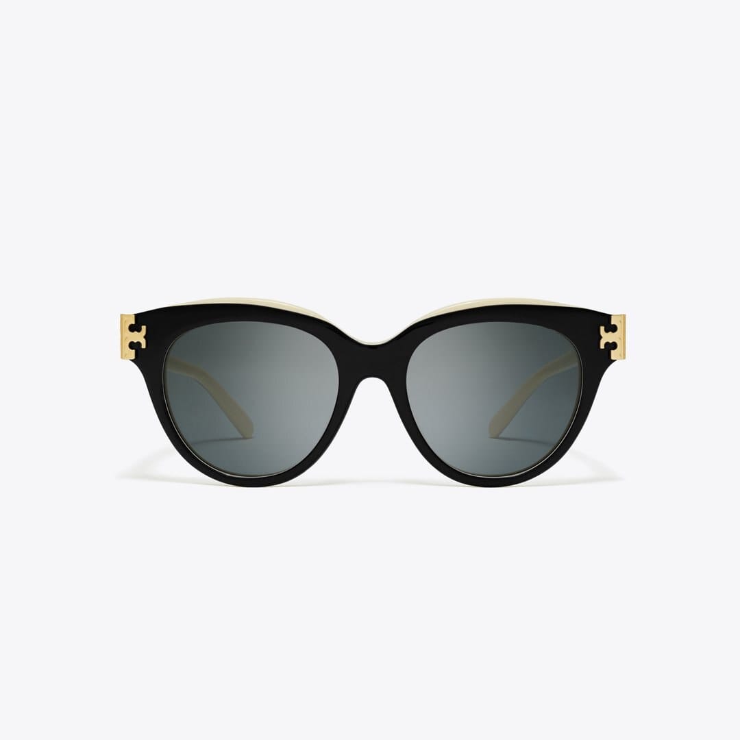 Tory Burch Eleanor Round Sunglasses BLACK/IVORY/DARK GREY SOLID