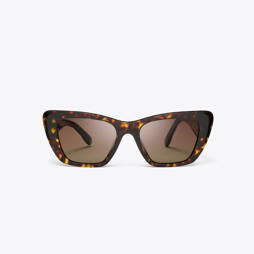 Tory Burch Kira Cat - Eye Sunglasses DARK TORTOISE/BROWN POLAR