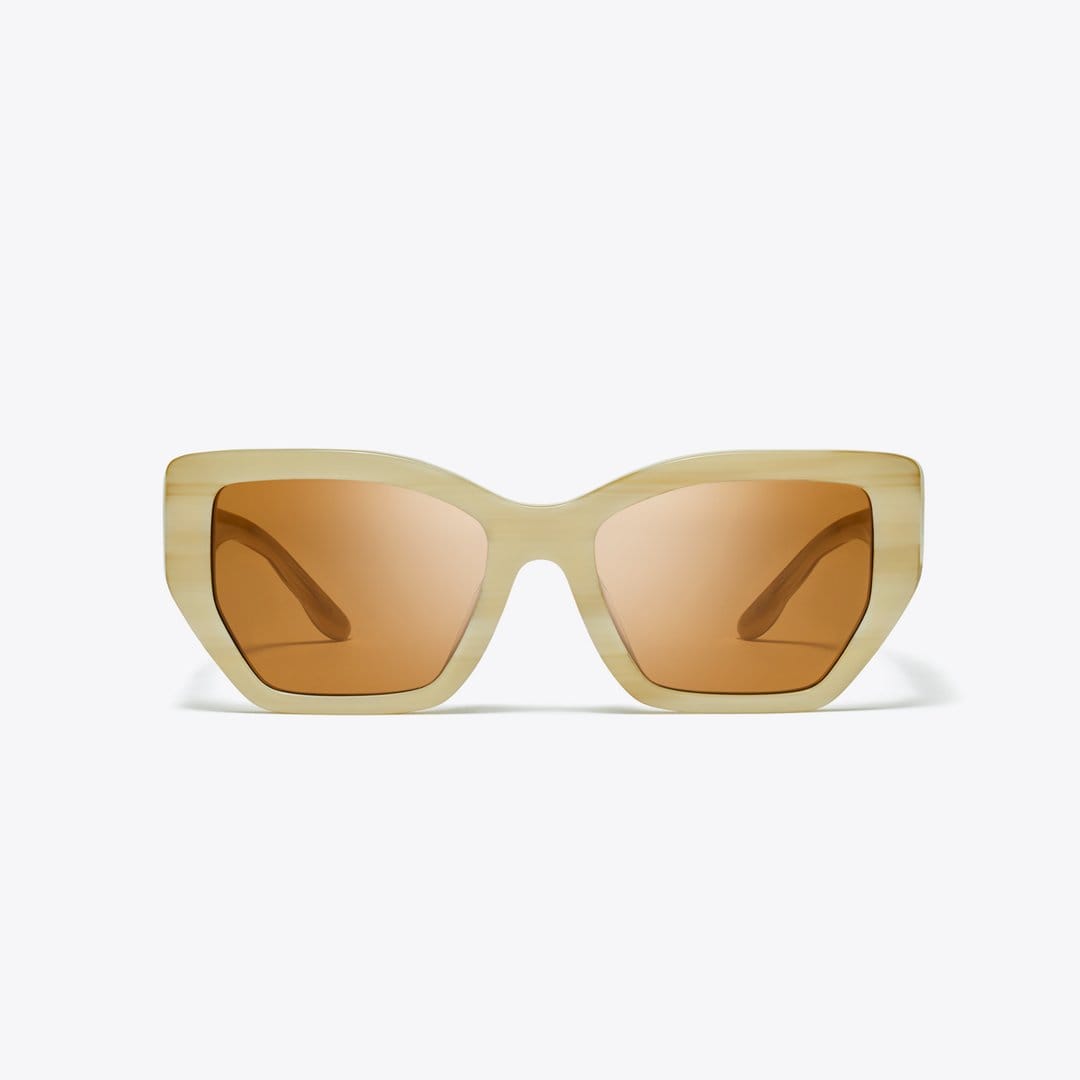 Tory Burch Kira Oversized Geometric Sunglasses IVORY HORN/SOLID BROWN