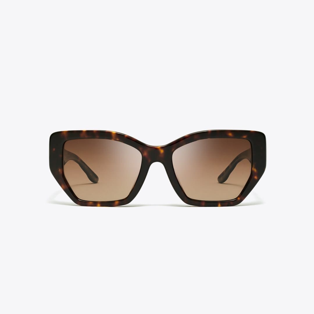 Tory Burch Kira Oversized Geometric Sunglasses DARK TORTOISE/BROWN GRADIENT POLAR