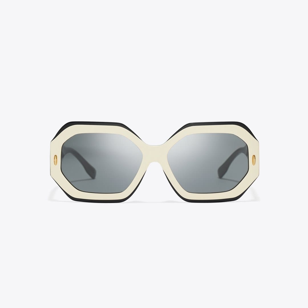 Tory Burch Miller Geometric Sunglasses BLACK/IVORY/DARK GREY SOLID