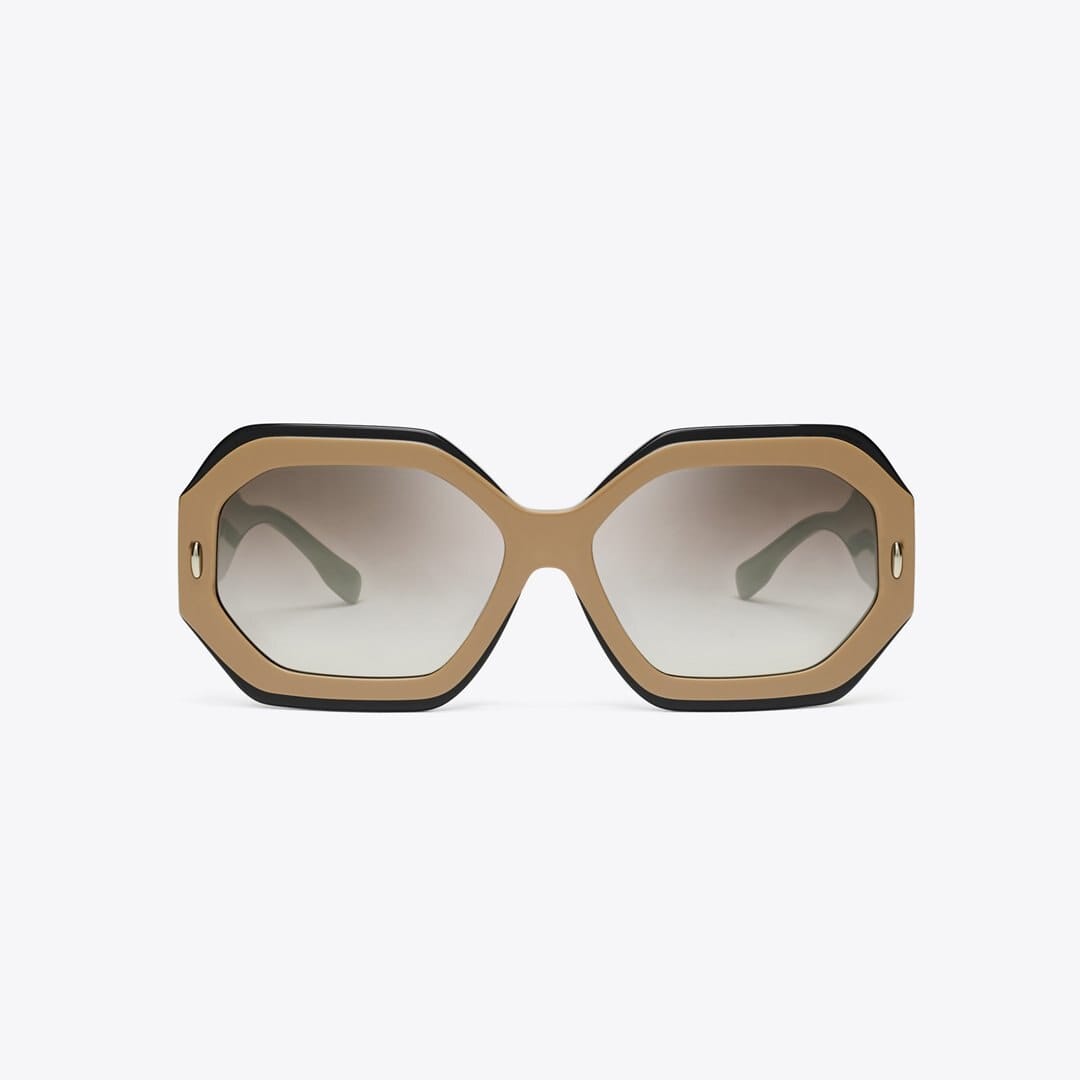 Tory Burch Miller Geometric Sunglasses NAVY/BEIGE/CLEAR GRAD MIRROR SILVER