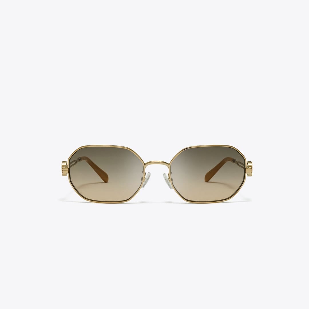 Tory Burch Miller Metal Oval Sunglasses SHINY GOLD/DARK BROWN