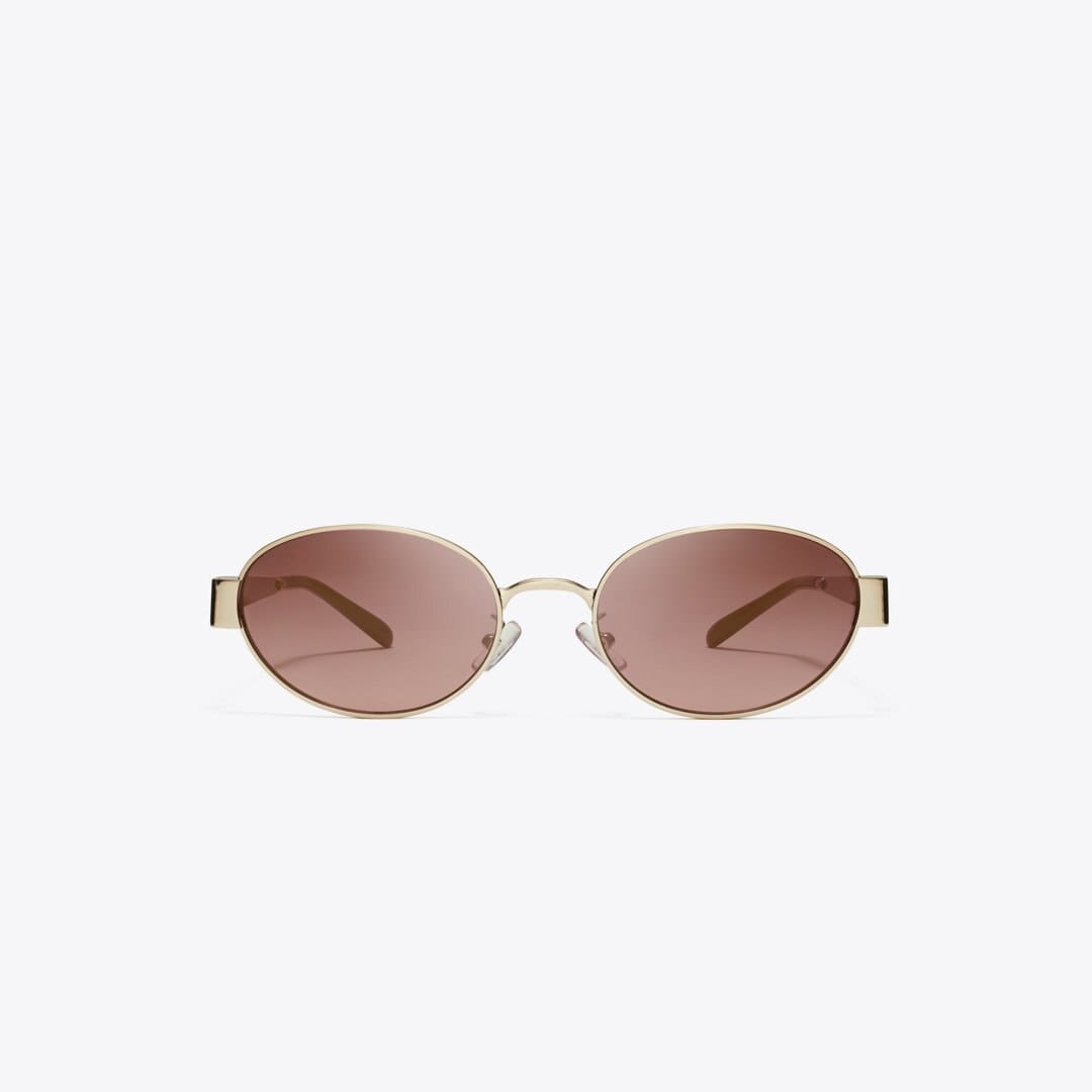 Tory Burch Miller Metal Oval Sunglasses SHINY LIGHT GOLD/LIGHT PINK GRADIENT MIRROR