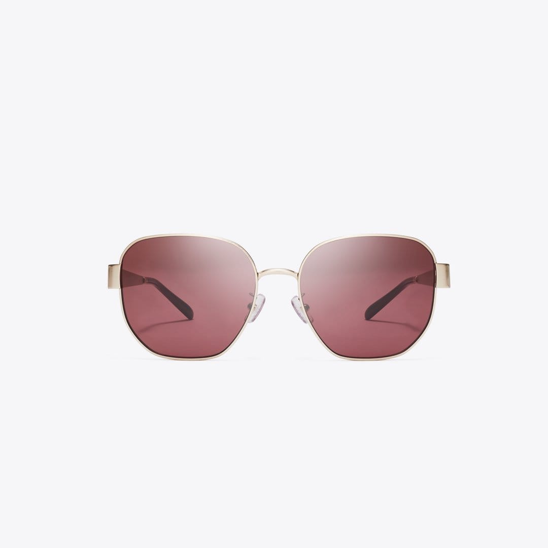 Tory Burch Miller Metal Square Sunglasses BRUSHED LIGHT GOLD/WINE
