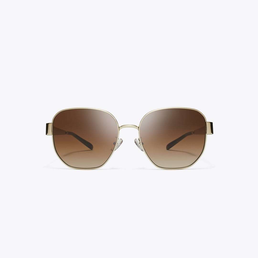Tory Burch Miller Metal Square Sunglasses SHINY LIGHT GOLD/BROWN GRADIENT