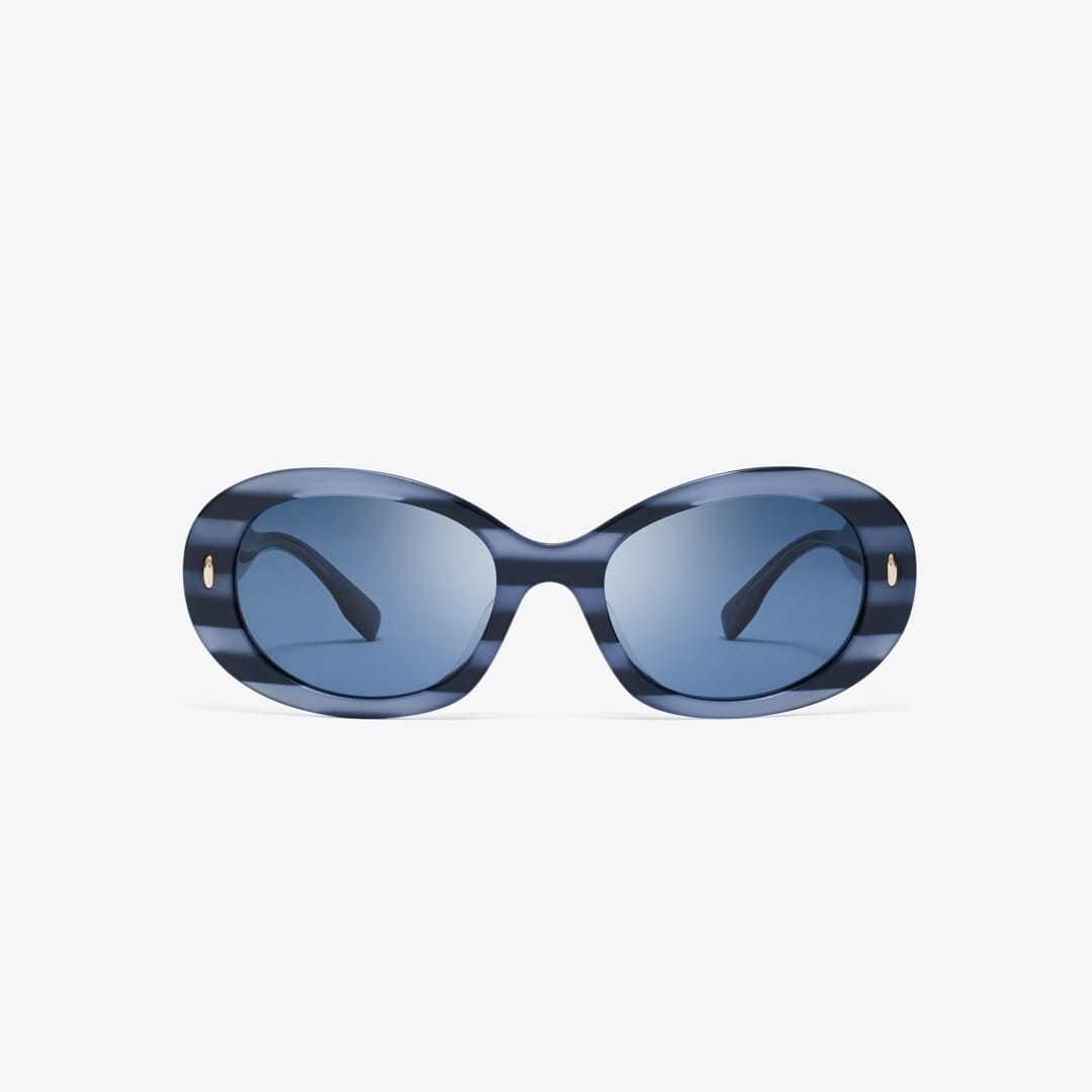 Tory Burch Miller Oval Sunglasses BLUE STRIPE/DARK BLUE